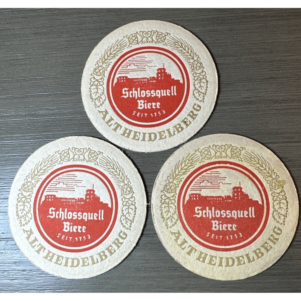 3 Vintage German Beer Coasters Scholossquell Biere Altheidelberg Schultheiss